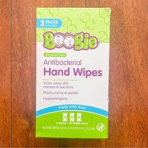 Boogie Antibacterial Hand Wipes, 3 Packs (20 Wipes Each)